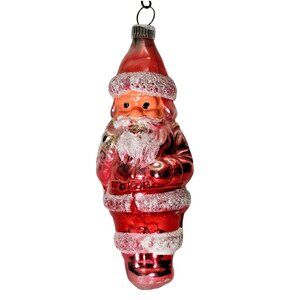 West Germany Glass Santa Ornament 5" early 80s plastic top glitter Silvestri
